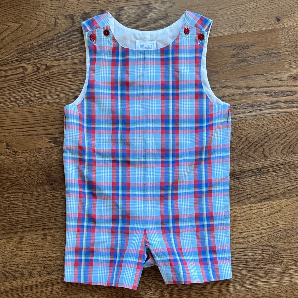 Little English Red And Blue Plaid Boys Romper